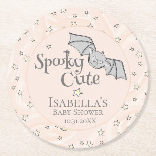 Oranje Spooky Schattigee Baby Bat, Stars & Moons Ronde Kartonnen Onderzetter