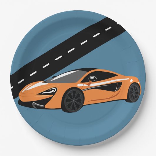 Oranje sportauto papieren bordje (Voorkant)