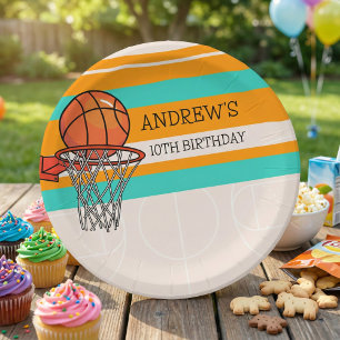 Oranje Sportieve Basketbal Hoop Kids Verjaardag Papieren Bordje