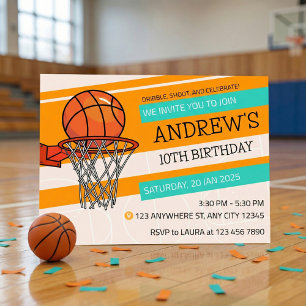 Oranje Sportieve Basketbal Kids Verjaardag Kaart