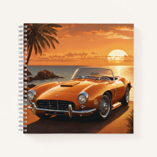 Oranje Sportscar Sunset Tropical Beach Notitieboek