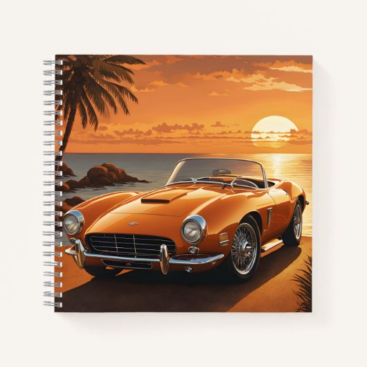 Oranje Sportscar Sunset Tropical Beach Notitieboek (Voorkant)