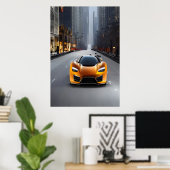 Oranje sportwagen | AI Art Poster (Thuiskantoor)