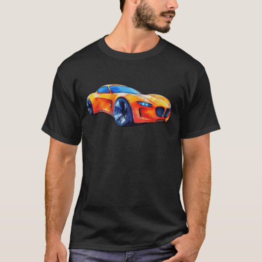 Oranje sportwagen concept potloodschets t-shirt (Voorkant)