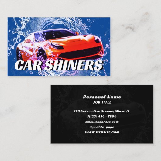 Oranje sportwagen voor waterspatten visitekaartje (Voorkant / Achterkant)