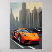 Oranje sportwagens op de weg | AI Art Poster (Voorkant)