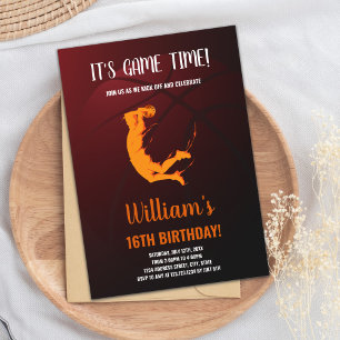 Oranje sprinkhaan Basketball Birthday - Uitnodigin Kaart