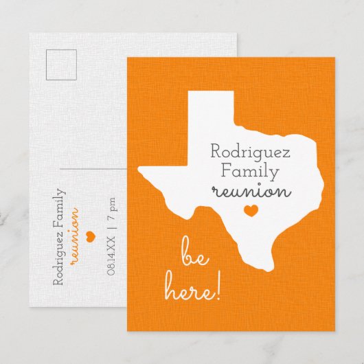 Oranje staat Texas Family Reunion Briefkaart (Voorkant / Achterkant)