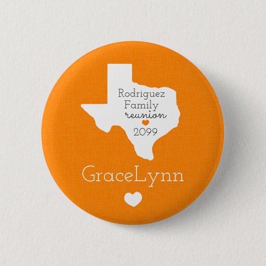 Oranje staat Texas Family Reunion Button (Voorkant)