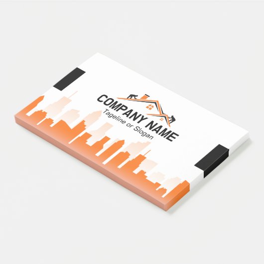 Oranje Stadsgezicht Huizen Bouwer Constructie Post-it® Notes (Schuin)