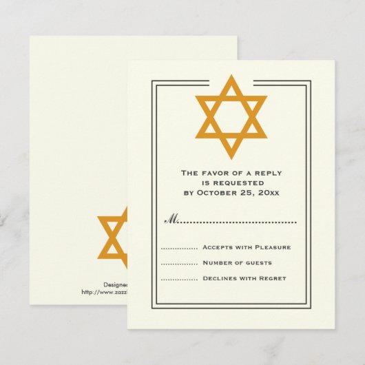 Oranje Star of David Bar Mitswa antwoordkaart RSVP Kaartje (Voorkant / Achterkant)