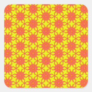Oranje Starburst Flower op Geel Vierkante Sticker
