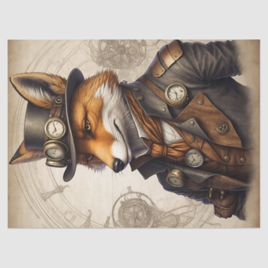  Oranje Steampunk Fox Tissuepapier (Voorkant)