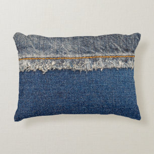 Oranje steek, dubbele denim patch. accent kussen