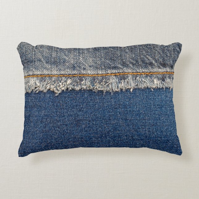 Oranje steek, dubbele denim patch. accent kussen (Voorkant)