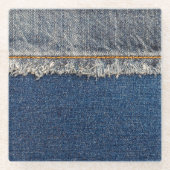 Oranje steek, dubbele denim patch. glazen onderzetter (Voorkant)