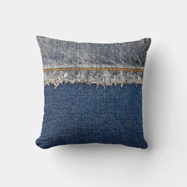 Oranje steek, dubbele denim patch. kussen (Voorkant)