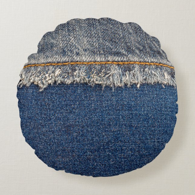 Oranje steek, dubbele denim patch. rond kussen (Voorkant)
