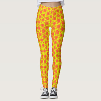 Oranje Ster-explosie Bloem op Geel  Leggings