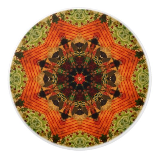 Oranje ster Victoriaans quilt geïnspireerd Keramische Knop (Voorkant)