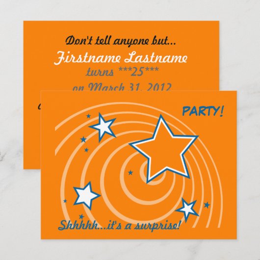 Oranje sterren verjaardagsfeestje uitnodiging (Voorkant / Achterkant)