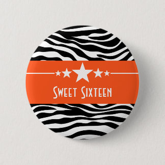 Oranje sterren Zebra Print Sweet 16 Button