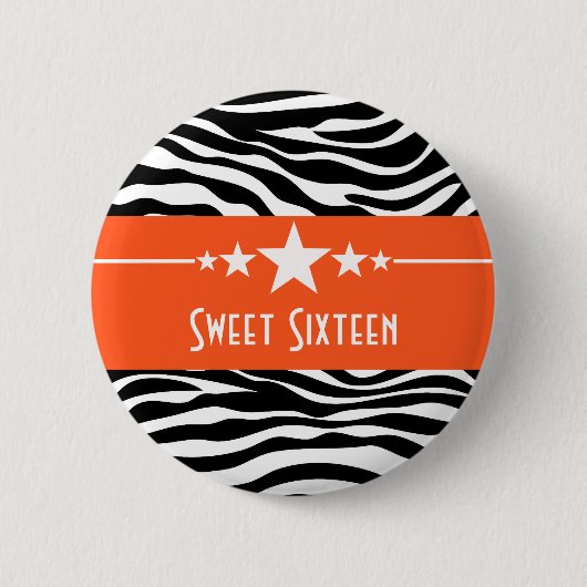 Oranje sterren Zebra Print Sweet 16 Button (Voorkant)