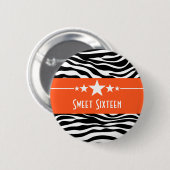 Oranje sterren Zebra Print Sweet 16 Button (Voorkant /achterkant)