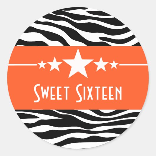 Oranje sterren Zebra Print Sweet 16 Sticker (Voorkant)
