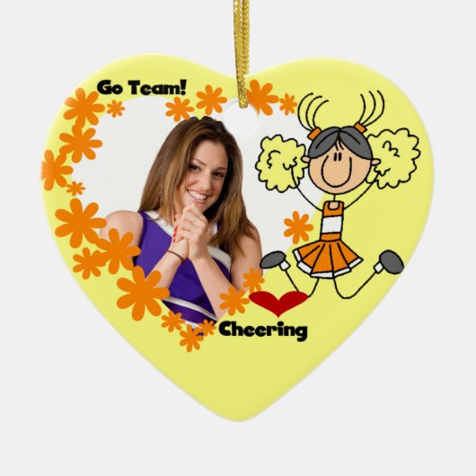 Oranje Stick Figuur Cheerleader Ornament (Voorkant)