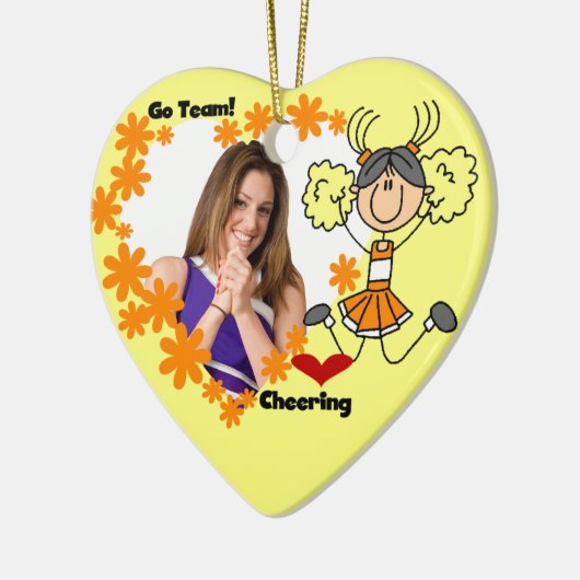 Oranje Stick Figuur Cheerleader Ornament (Links)