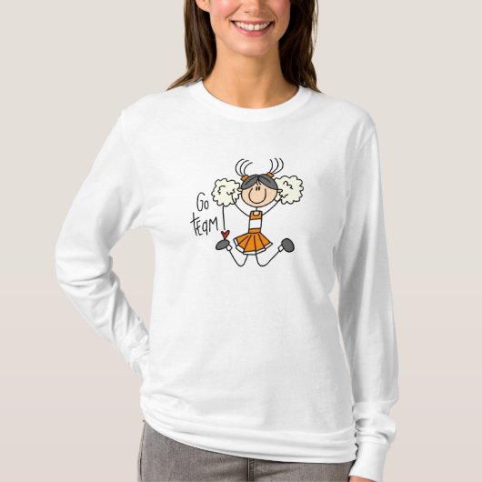Oranje Stick Figuur Cheerleader t-shirts en cadeau (Voorkant)