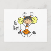 Oranje Stick Figuur Cheerleader t-shirts en cadeau Briefkaart (Voorkant)