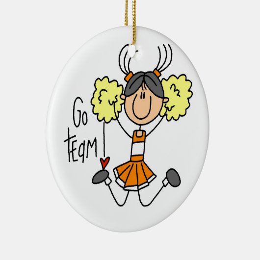 Oranje Stick Figuur Cheerleader t-shirts en cadeau Keramisch Ornament (Rechts)