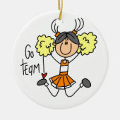 Oranje Stick Figuur Cheerleader t-shirts en cadeau Keramisch Ornament (Voorkant)