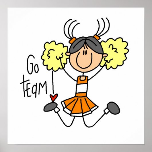 Oranje Stick Figuur Cheerleader t-shirts en cadeau Poster (Voorkant)