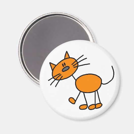 Oranje stick figuur kat magneet (Voorkant / Achterkant)