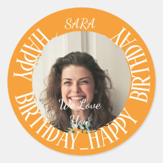 oranje Sticker voor de verjaardag volledig aanpasb