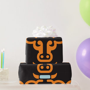 Oranje Stier Kop Minimalistische Koe Cadeaupapier