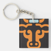 Oranje Stier Kop Minimalistische Koe Sleutelhanger (Voorkant)