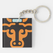 Oranje Stier Kop Minimalistische Koe Sleutelhanger (Achterkant)