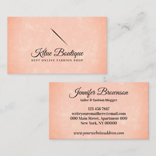 Oranje stijlvolle naalddraden naadloos naaien visitekaartje (Voorkant / Achterkant)