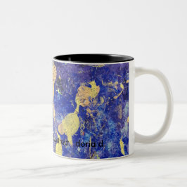 Oranje stip, paars en goud abstract op mok. tweekleurige koffiemok