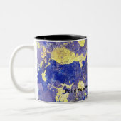 Oranje stip, paars en goud abstract op mok. tweekleurige koffiemok (Links)