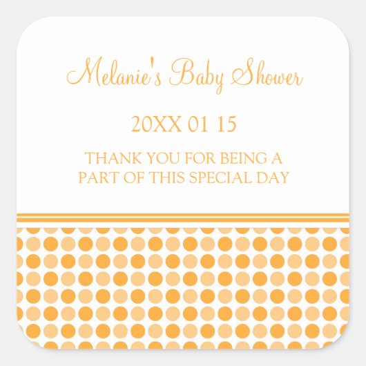 Oranje Stippen Baby shower begunstigen Stickers (Voorkant)