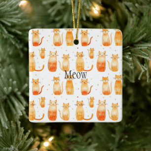Oranje Stippen en Katten Medium Gift Bag Keramisch Ornament