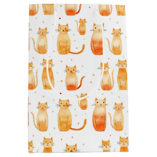 Oranje Stippen en Katten Medium Gift Bag Medium Cadeauzakje (Voorkant)