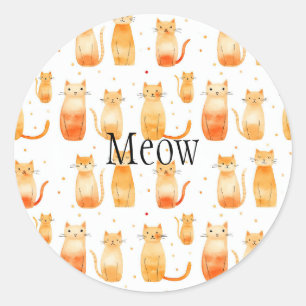 Oranje Stippen en Katten Medium Gift Bag Ronde Sticker