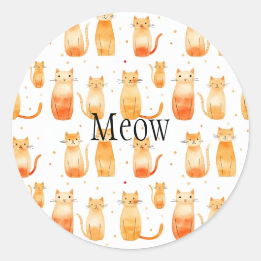 Oranje Stippen en Katten Medium Gift Bag Ronde Sticker (Voorkant)