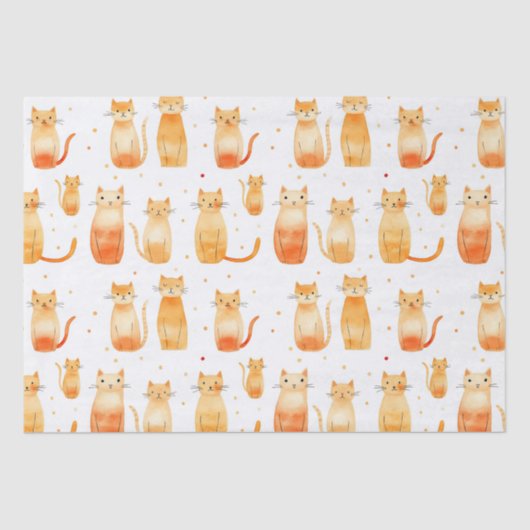 Oranje Stippen en Katten Medium Gift Bag Tissuepapier (Voorkant)